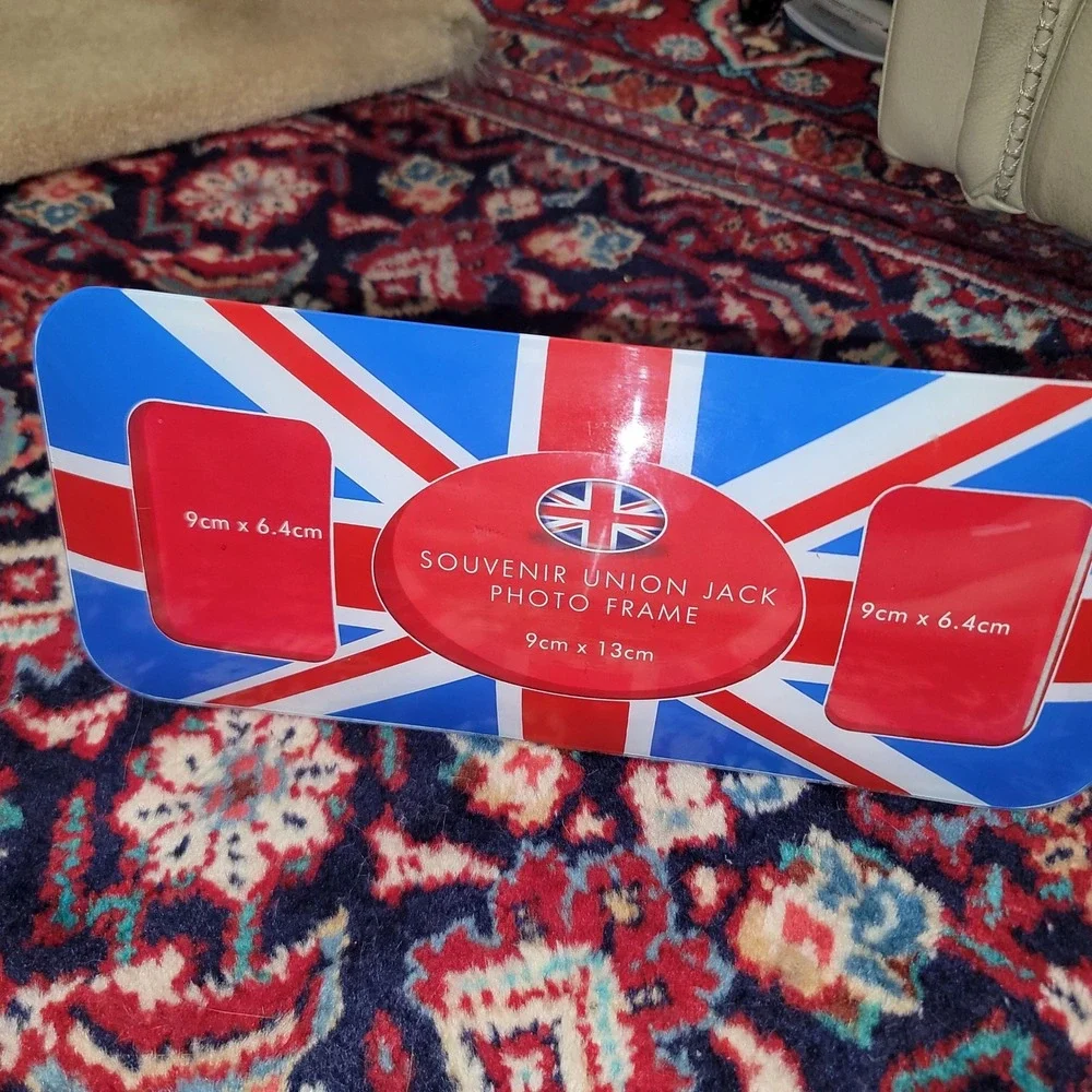 Souvenir Union Jack Double Photo Frame Red White Blue UK Flag